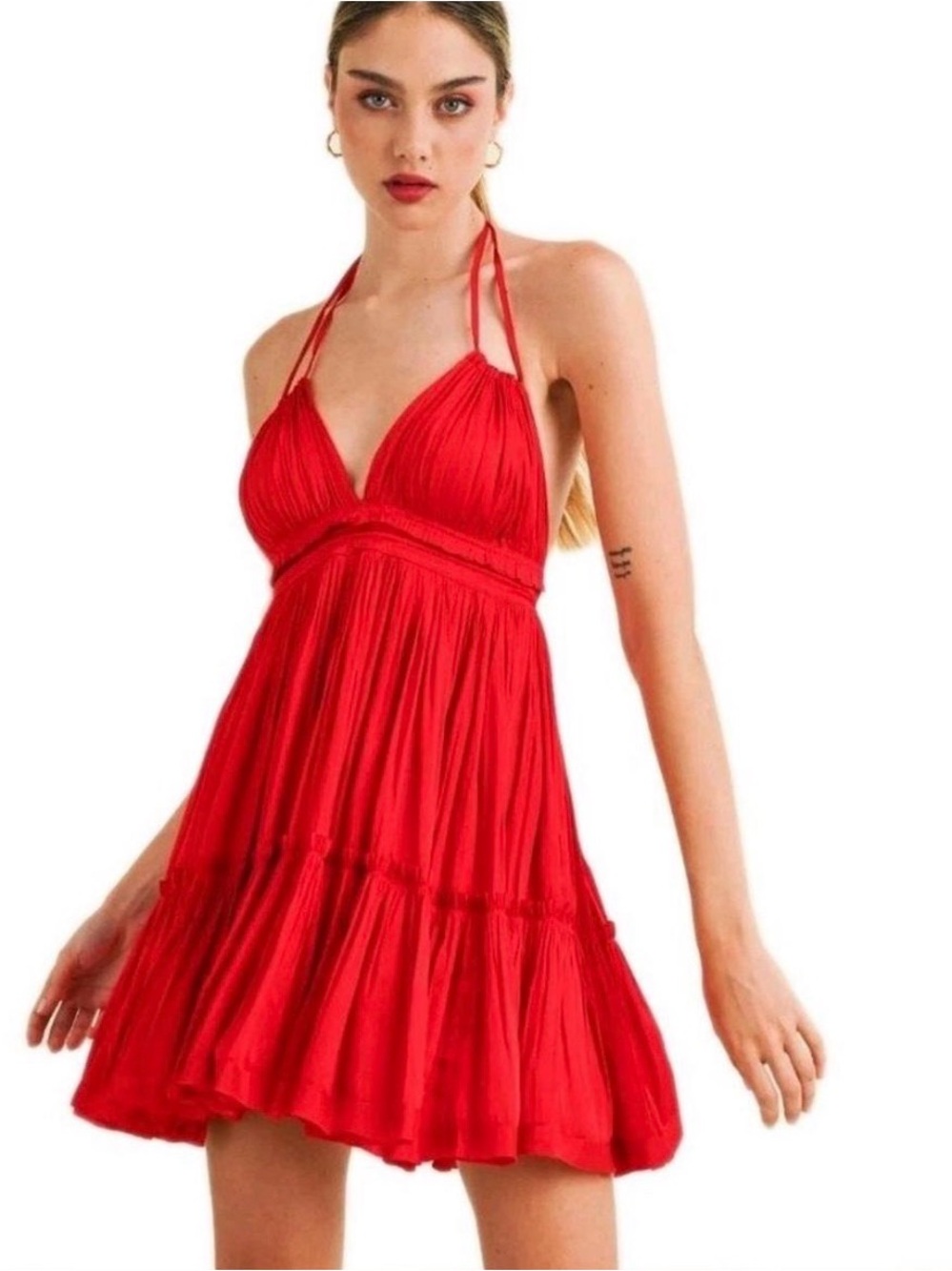 Free People 100 Degrees of Shine Mini Dress Red Sz S